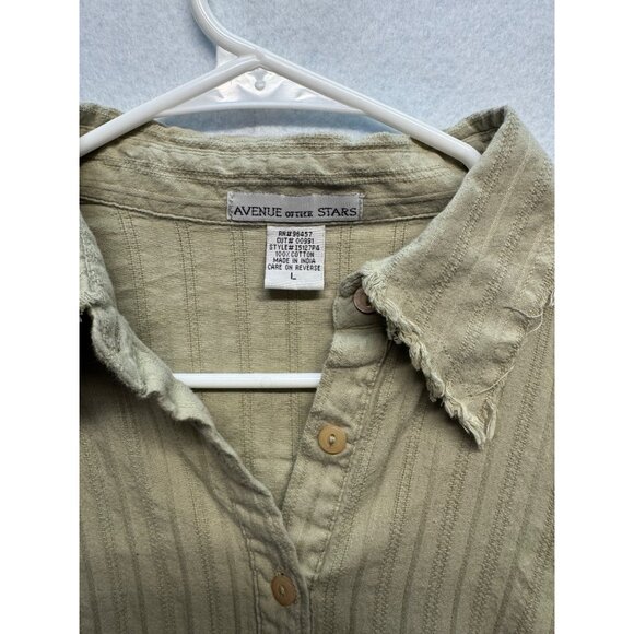 Avenue Outfit Stars Olive Green Button-Up Long Sleeve Shirt Frayed Womens L - Picture 2 of 9